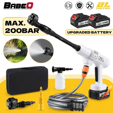 BABEQ 3500W 200Bar 브러시리스 고압 세차 세탁기 총 6 IN 1 무선 전기 스프레이 폼 생성기 청소 물총