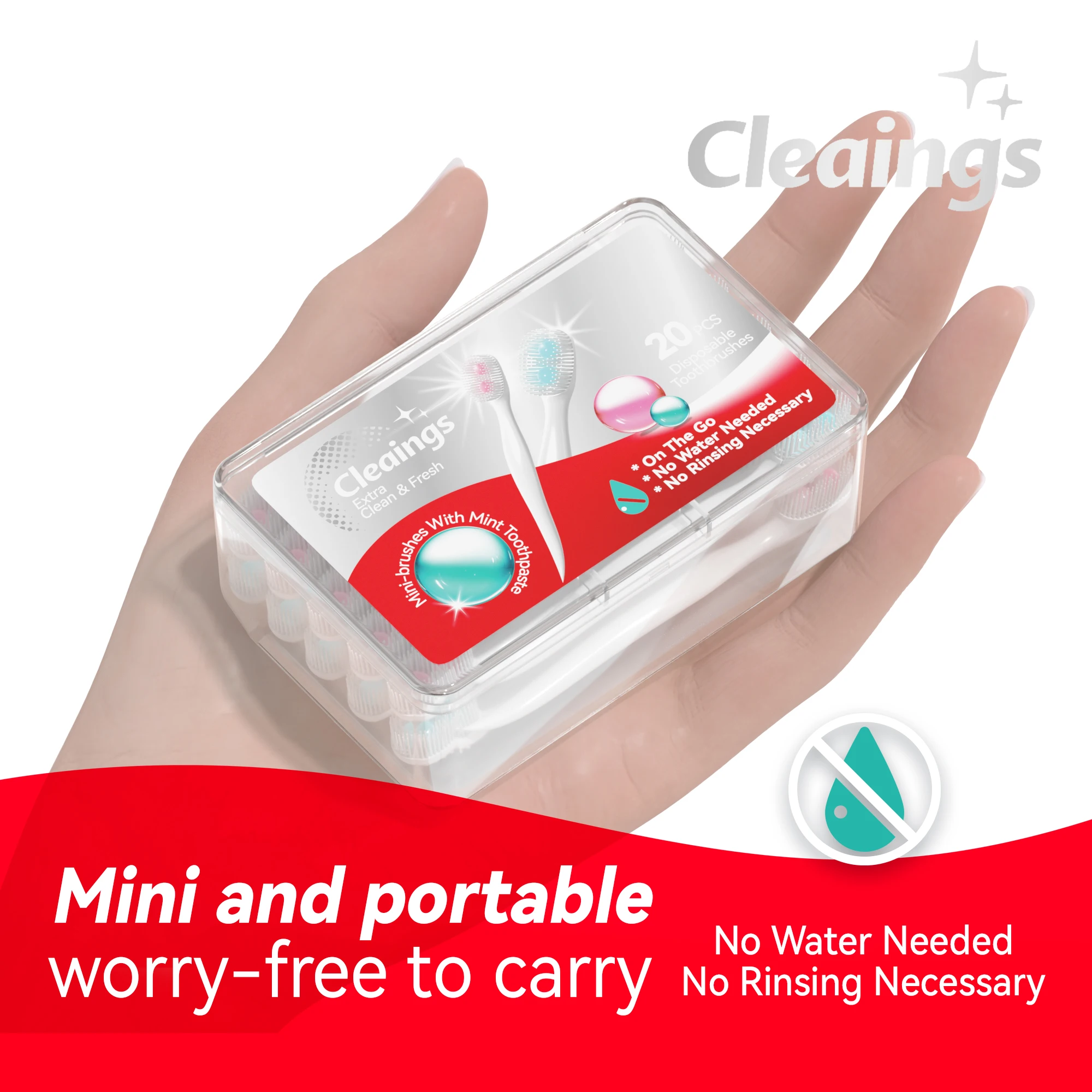 Water Saving & No Water Portable Toothbrush 20pcs, Travel Mini Brushes Burst Bead Flavor Paste Bead Set