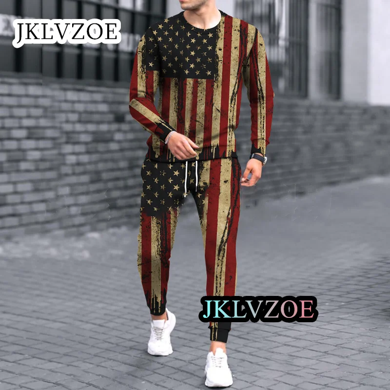 Set da uomo t-shirt a maniche lunghe con stampa 3D + pantaloni o-collo Streetwear Jogger Sportswear 2 pezzi Suit Oversize Fashion Clothes