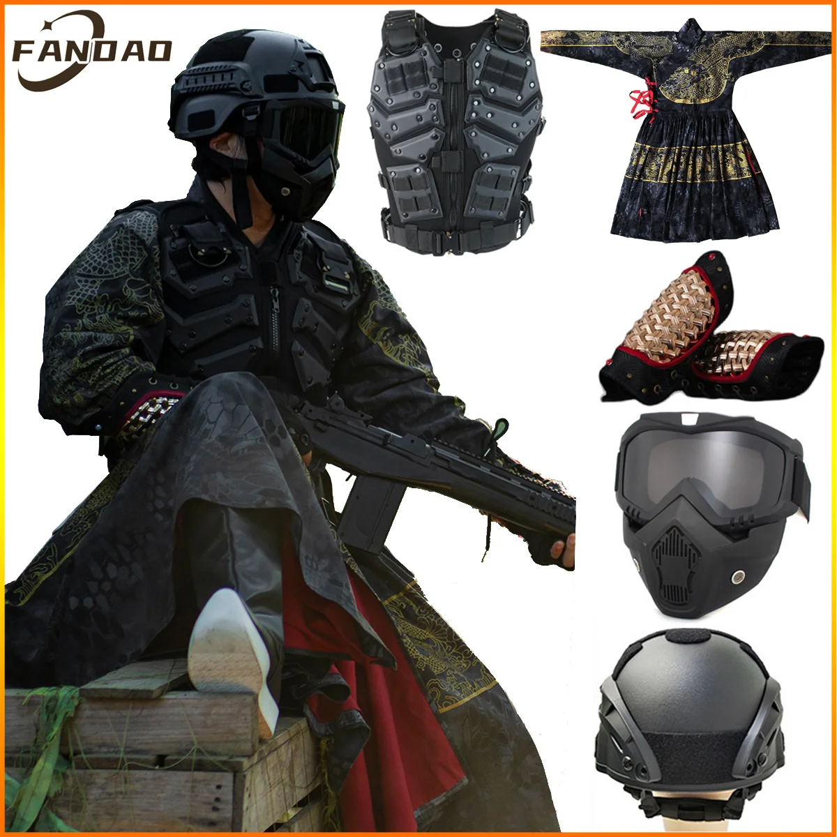 Outdoor Hunting 5-piece Set Flying fish clothing Jinyiwei Ming system paste lining gilded military Set for Role playing Airsoft