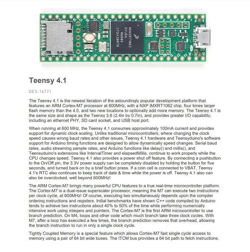 2026 DEV-16771 ARM RT1062 Teensy 4.1 i.MX Cortex M7 MPU Development Boards Kits