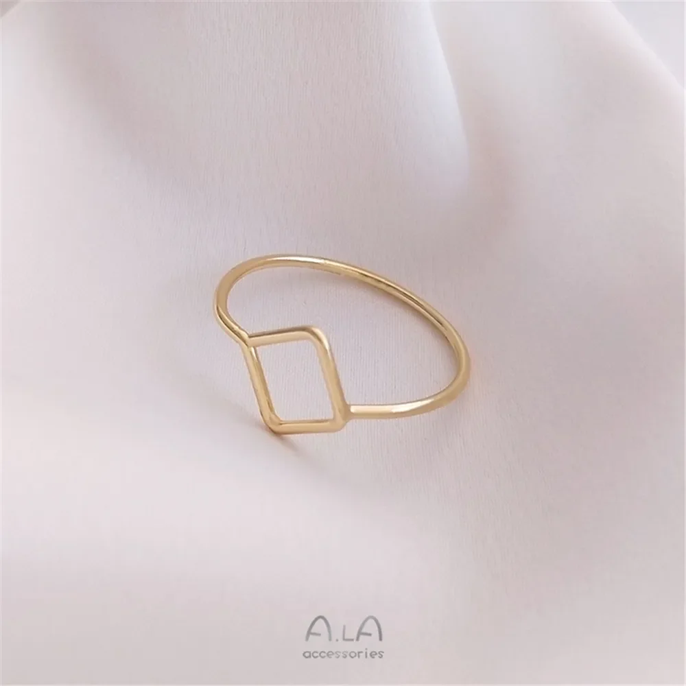 14K gold color DIY Empty Ring Geometric ring square diamond heart hand wound ring base