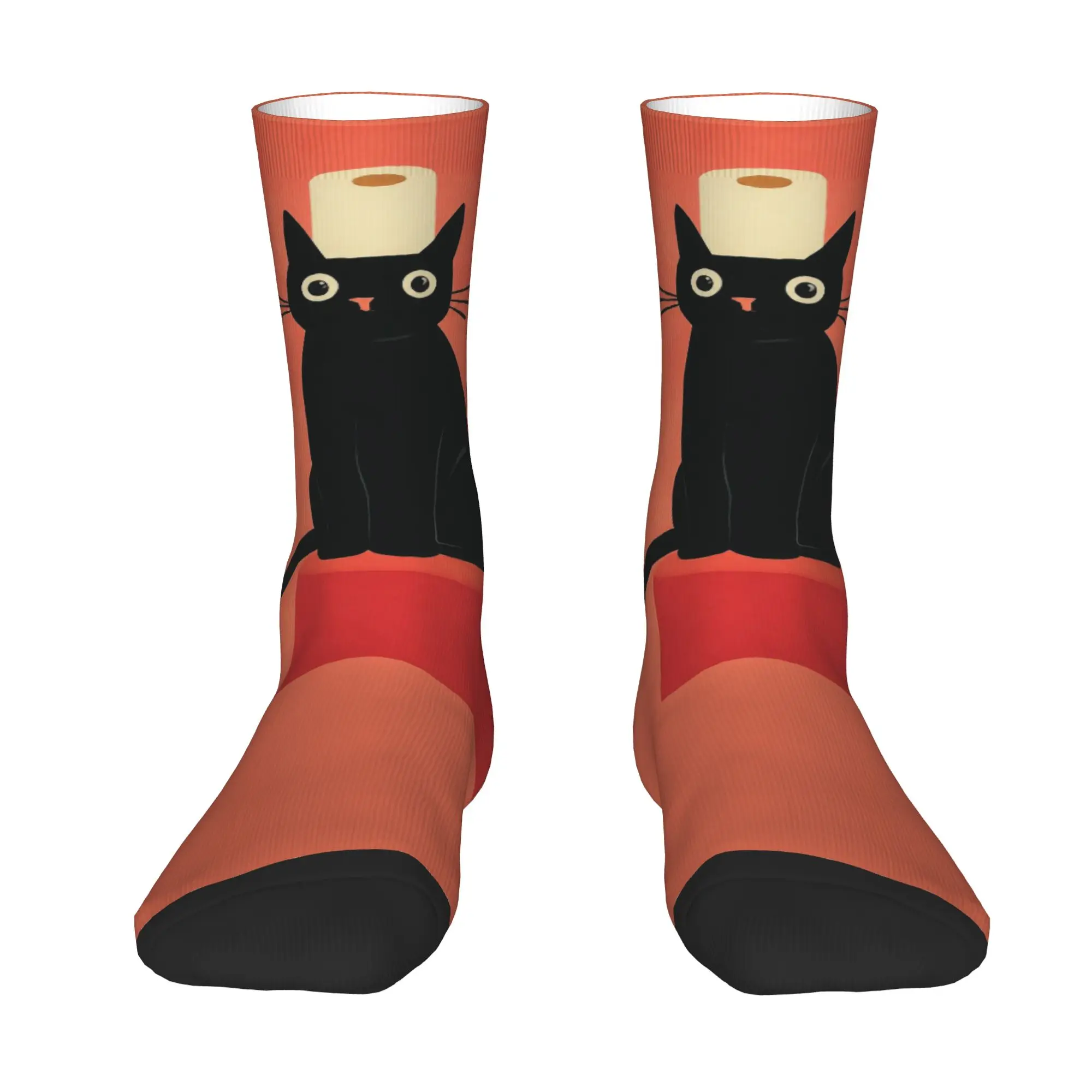 Custom Black Cat with Toilet Paper Men Women Crew Socks Unisex Fun  Spring Summer Autumn Winter Dress Socks view 2
