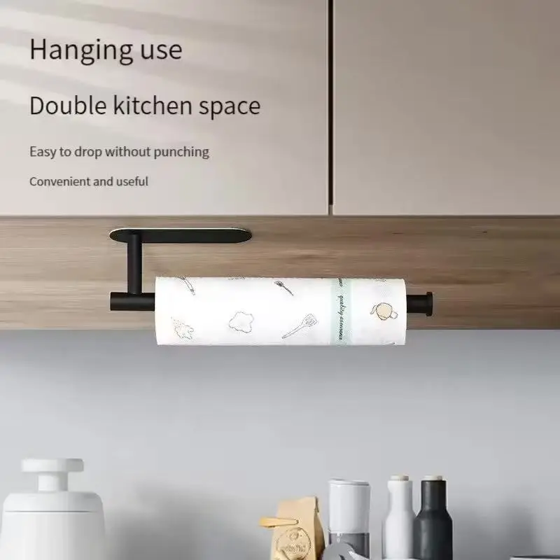 

Stainless Steel Silver / Black Paper Towel Wipe Hanging Rack Can Store Cling Film Wipes Roll Paper Rack For The Kitchen Bathroom