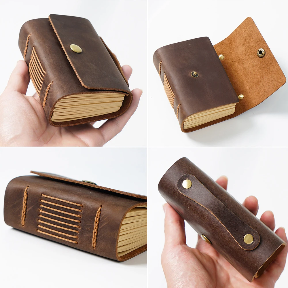 Handmade Leather Pocket Sketchbook Notebook Vintage Leather-bound Journal Memo Pad Notepad