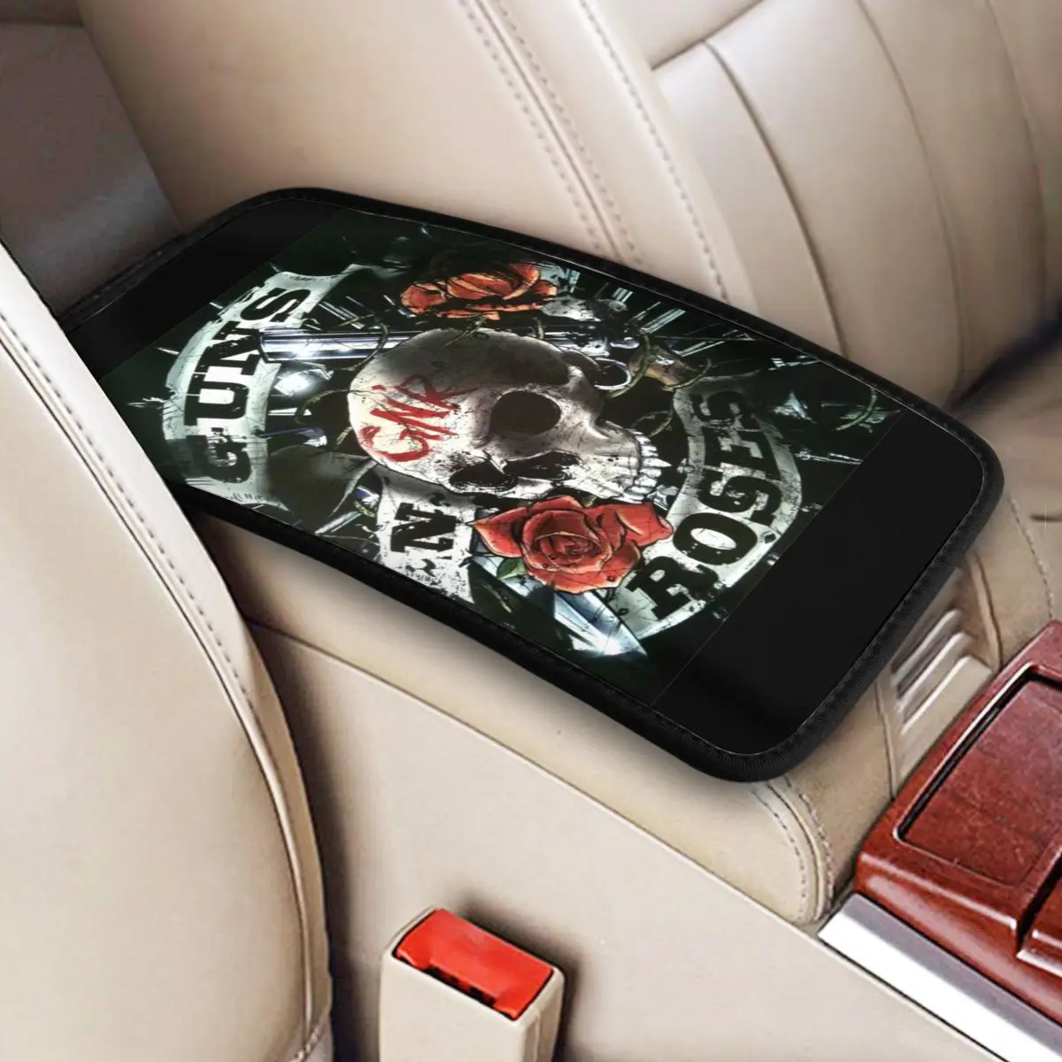 Center Console Cover Pad Guns N Roses Plaid Car Armrest Cover Mat Movie Waterproof Car Interior Accessories Storage Box Cover