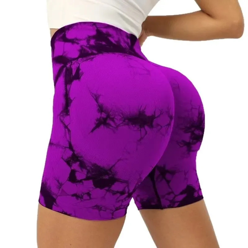 Short de Yoga sans couture pour femmes, teinture par nouage, avec hanches levées taille haute, ajustement serré, exercice de Yoga Sexy et respirant absorbant la sueur