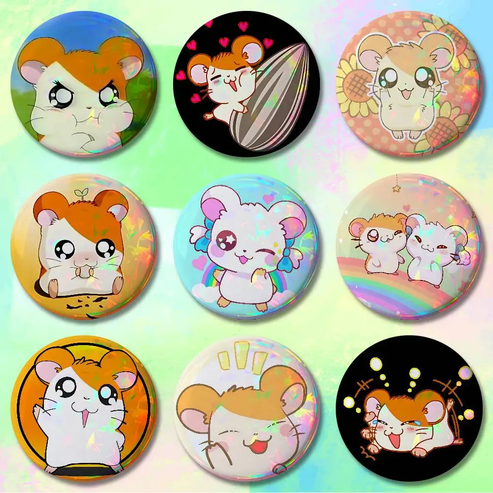 H-Hamtaros Cute Hamster Pins 58mm Cute Cartoon Badge Handmade Brooches for Backpack Accessories