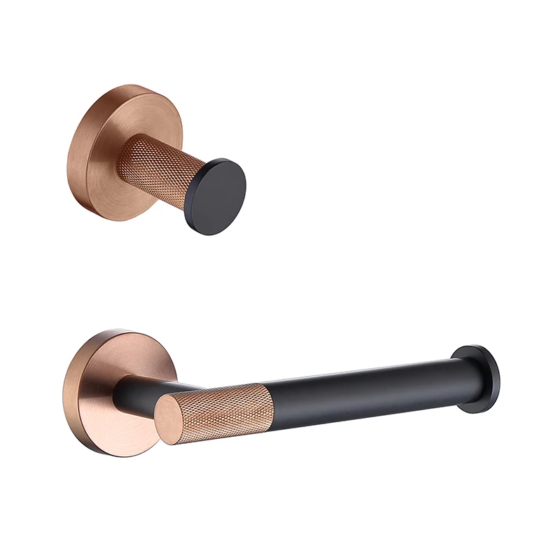 

2-PCS Bathroom Accessories Kit Bath Hardware Set Wall Mount Rose Gold Black Toilet Tissue Holder Robe Hook