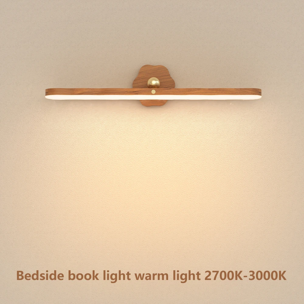 USB Magnetic Charging Wooden Mirror Front Fill Light LED Night Light 360°Rotatable Touch Wall Light Bedroom Bedside Lamp Home