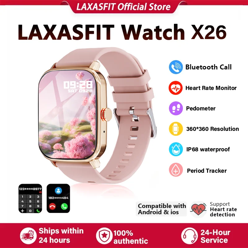 

LAXASFIT 2026 New Smart Watch Women HD Touchscreen Bluetooth Call Period Tracker IP68 Waterproof Smartwatch Women's Holiday Gift