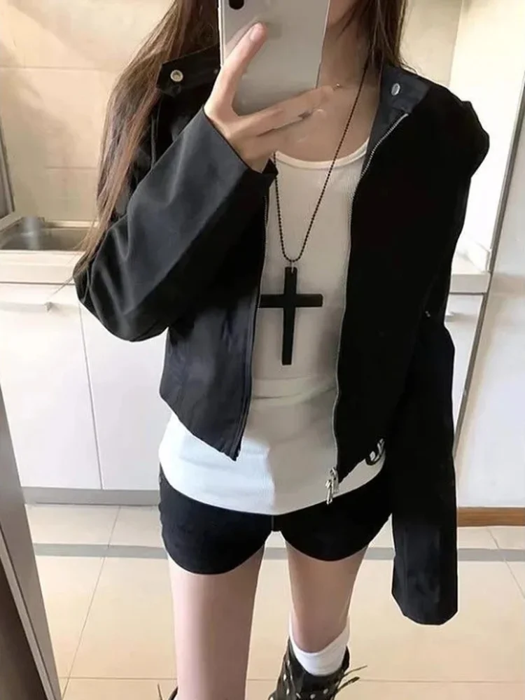 

Уникальная черная куртка для женщин: весенне-осеннее стильное, сексуальное, приталенное пальто маленького размера в студенческом стиле с карманами