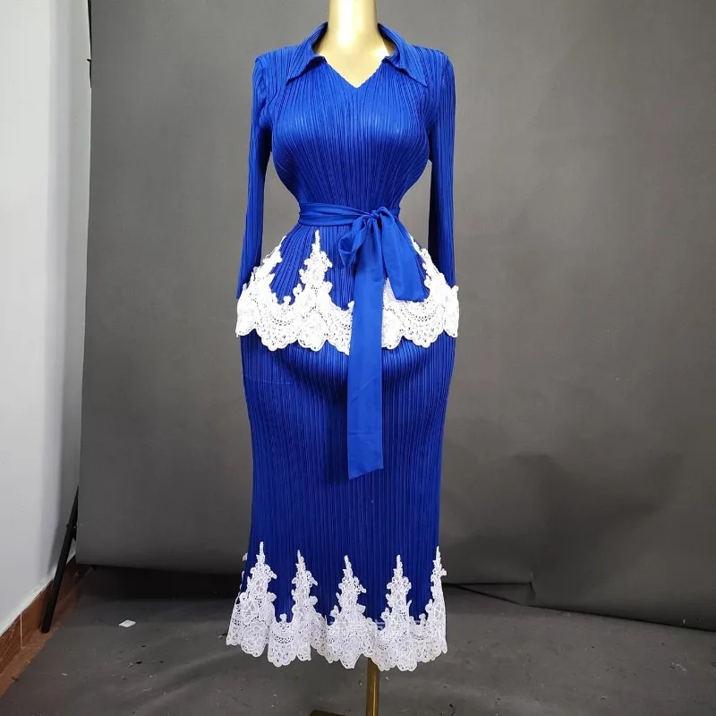 Miyake Pleated Middle Eastern Skirt Set 2026 New Fashion Long Sleeve Top Simple Elastic Skirt 2-Piece Set Plus Size Long Skirt