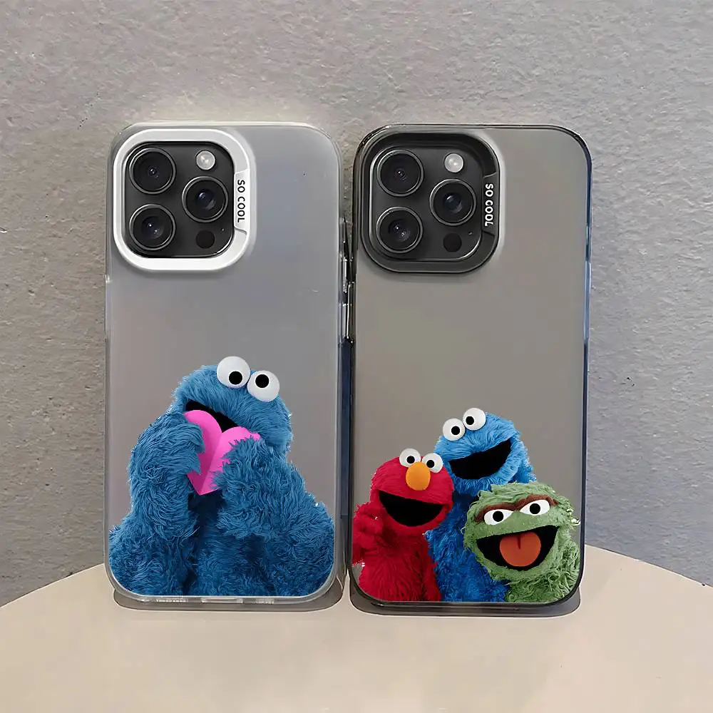 Cartoon S-Sesame S-Street C-Cookie Elmo Handyhülle für iPhone 17 16 15 14 13 12 11 Pro Max Plus Stoßfeste Rückseite Silberne Abdeckung