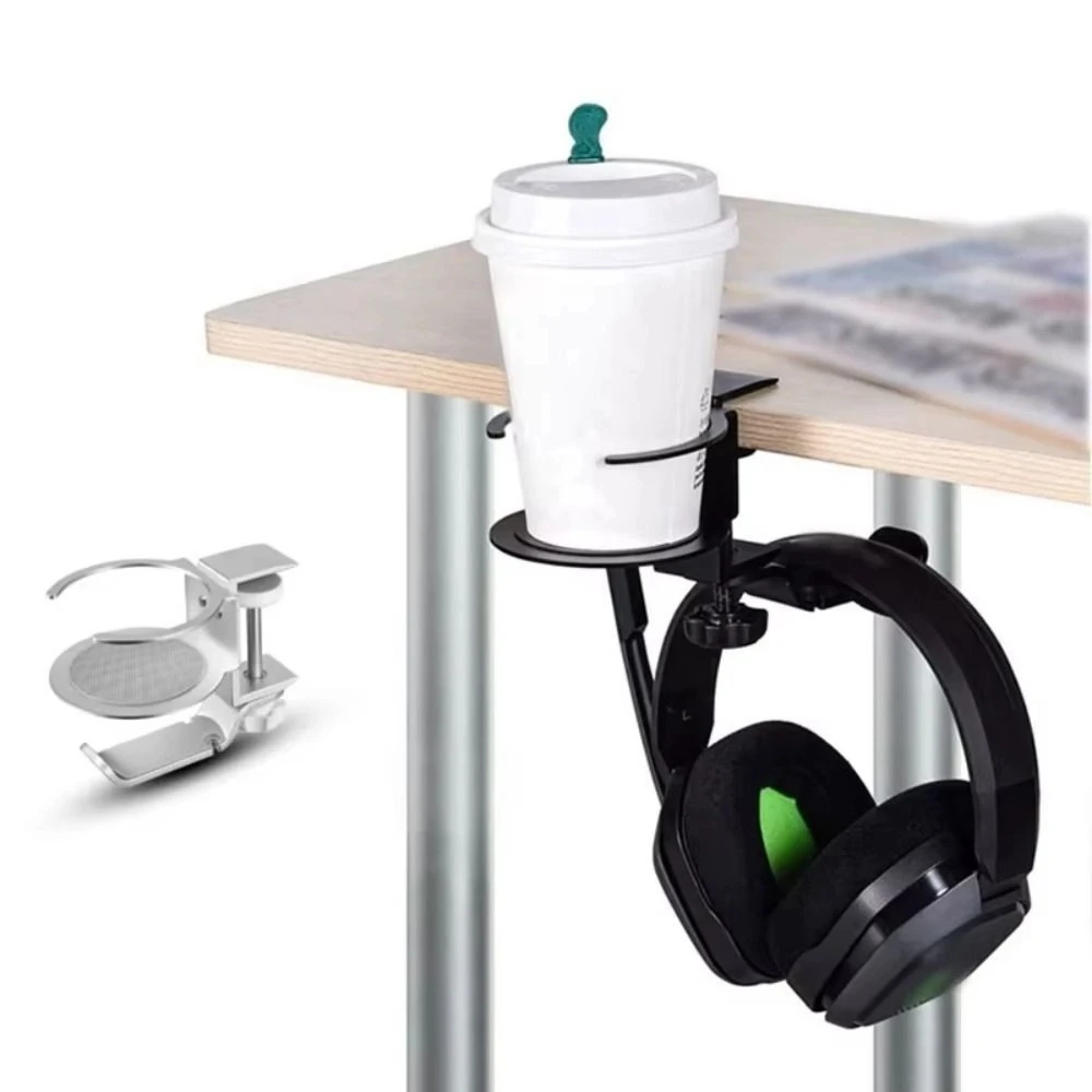 

2 in 1 Cup Headphone Stand Holder Desktop Mount 360 Degree Rotating Gaming Headphone Stand Black Adjustable Stand