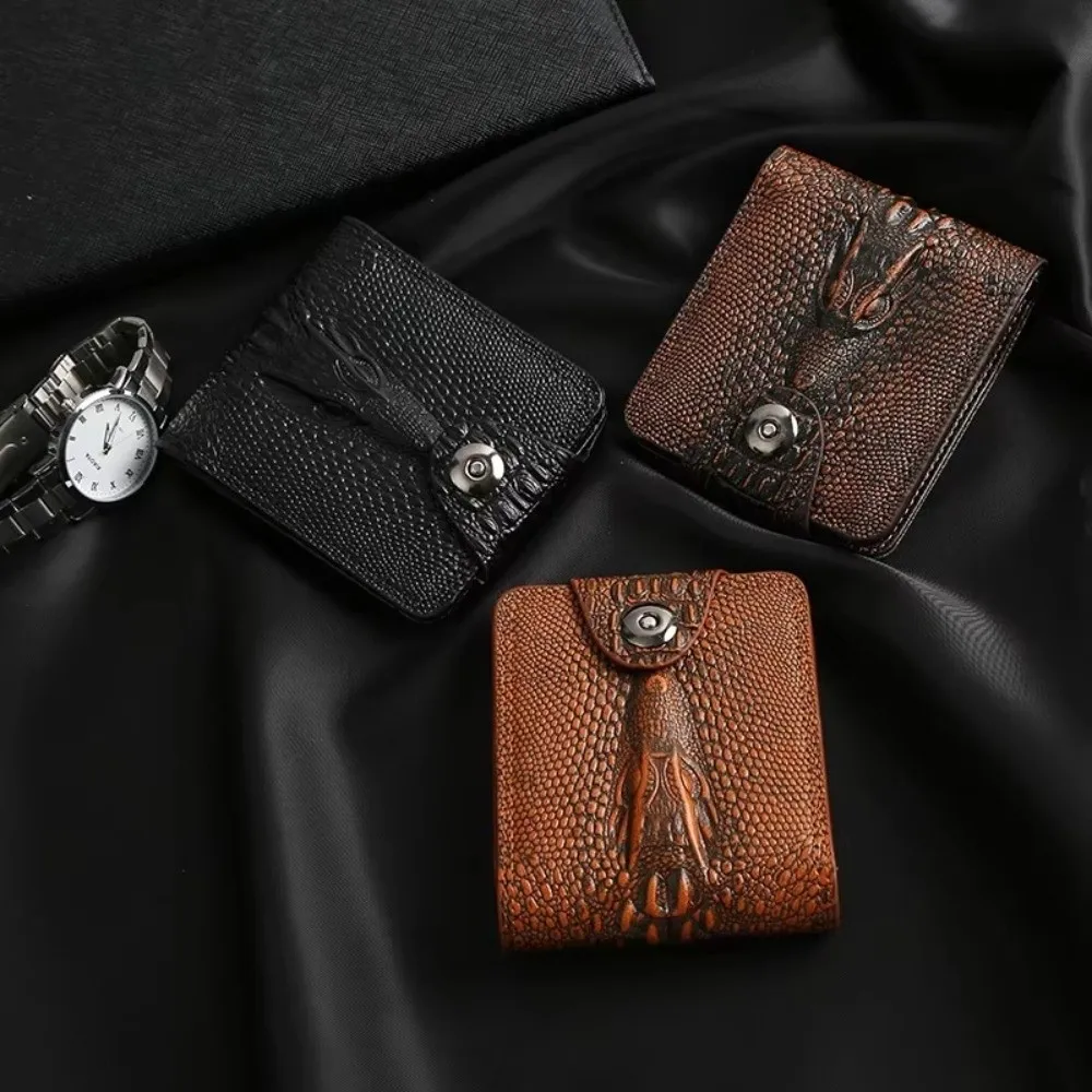 Vintage PU Leather Crocodile Skin Wallet Small Alligator Short Wallet Zipper Closure Credit Card Holders Male - view 5