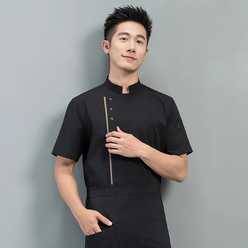 전문 요리사 유니폼을 위한 통기성 요리사 셔츠 짧은 소매 경량 주방 재킷