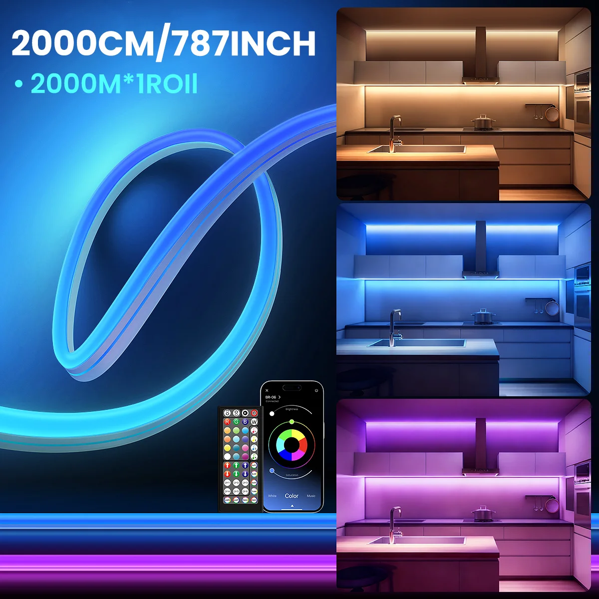 24V RGB LED-neonstriplampen met afstandsbediening APP en afstandsbediening, IP67 waterdichte doe-het-zelf flexibele muzieksynchronisatie touwlamp voor slaapkamer buitenshuis