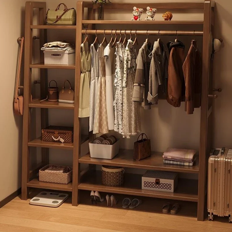 Solid wood coat rack Multifunctional storage rack Simple and fashionable bedroom living room hanger Multi-layer storage floor