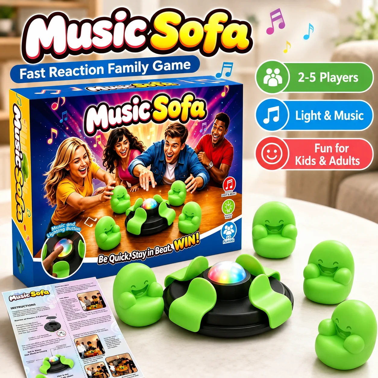 Family Music Sofa Reaction Game Toy Speed Challenge Hand‑Eye Coordination Training Game For Kids And Adults