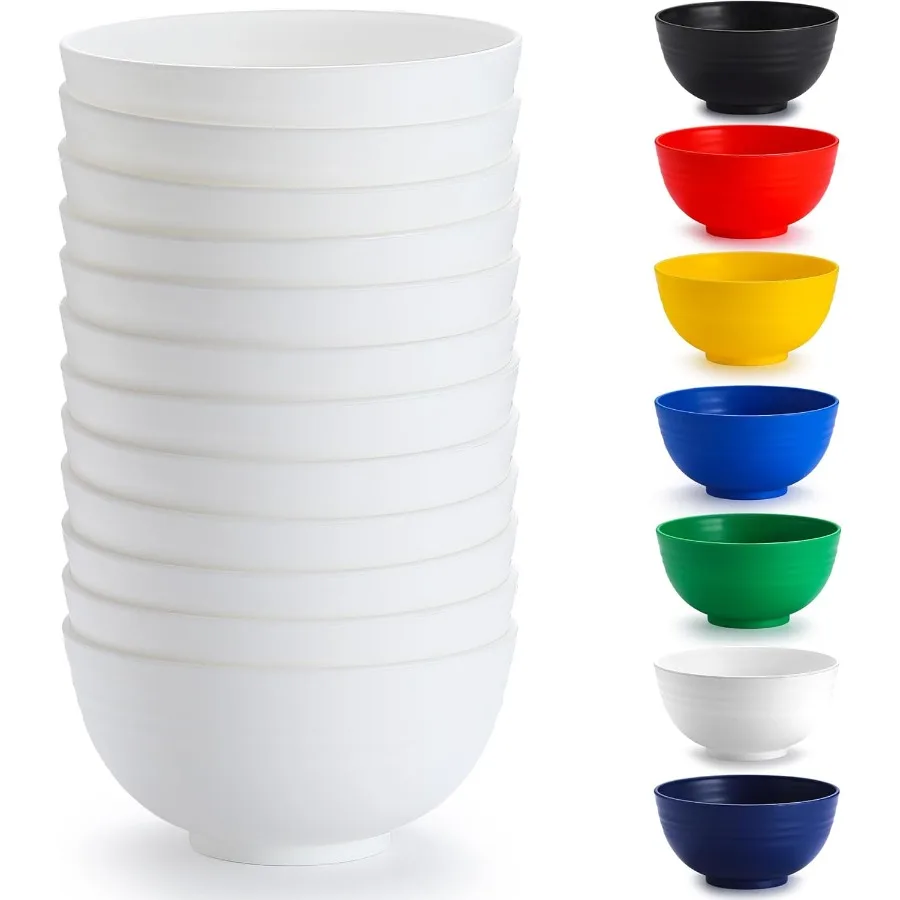 Cuencos de plástico blanco, juego de 12 piezas, 25oz, reutilizables y resistentes, tazones para Ramen, tazones para sopa, tazón de cereales para adultos, hogar, restaurante, Garde