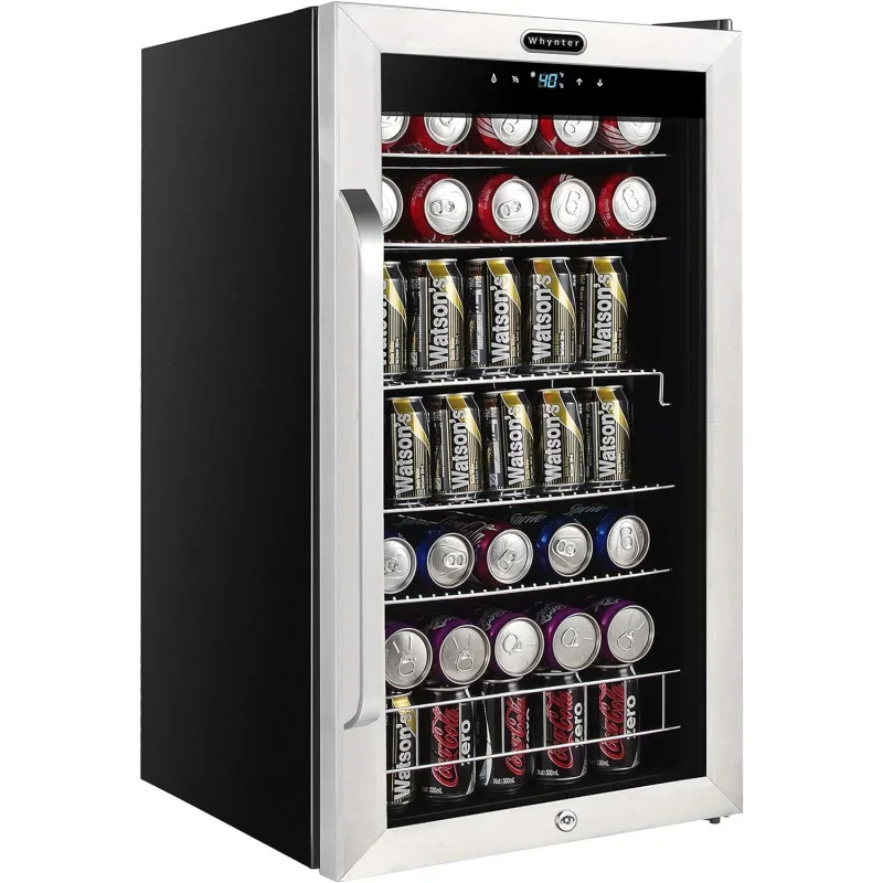 BR-1211DS Beverage Refrigerator and Cooler, Mini Fridge with Glass Door, Lock, Digital Control and Internal Fan, 3.4 cu. ft, Sta