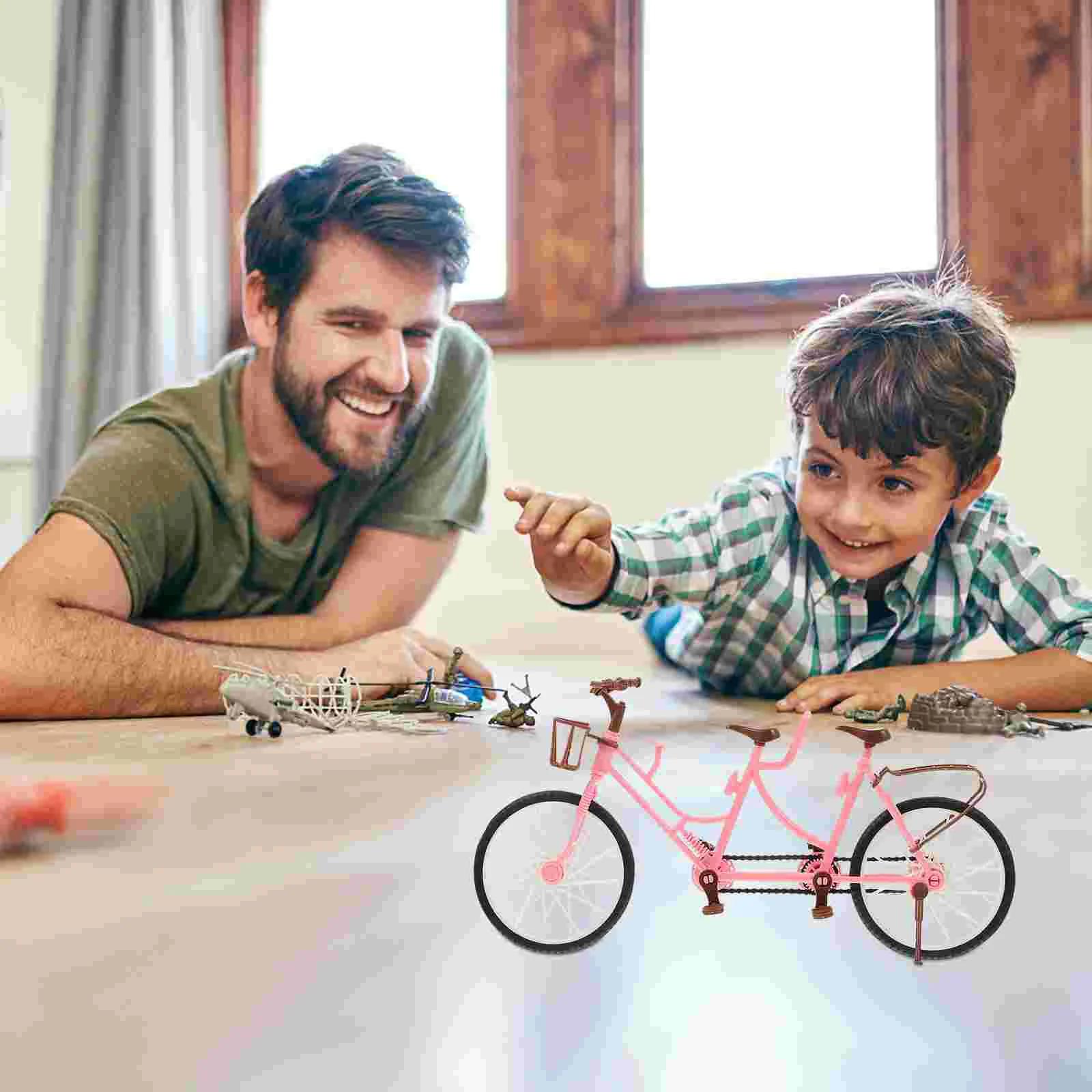 2 Pcs Mini Bikes for Kids Two-seater Bicycle Electric House Model Child 1: 12 Scale