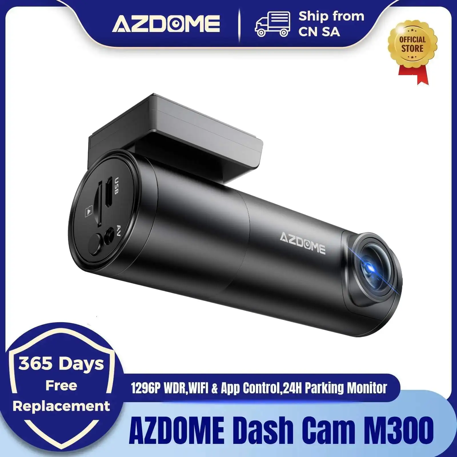 AZDOME M300 Dash Cam 1296P WDR Car DVR 150° FOV WiFi App Control Dash Camera Recorder English Voice Control 24H Parking Mode