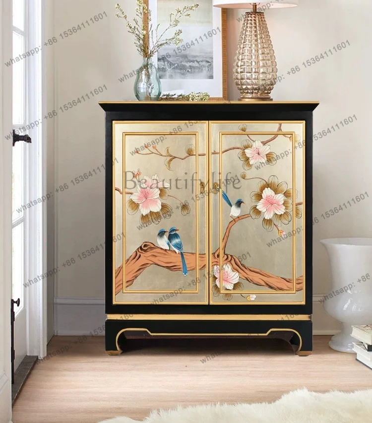 

American retro entrance shoe cabinet French Chinese style solid wood Chinese style painted cabinet