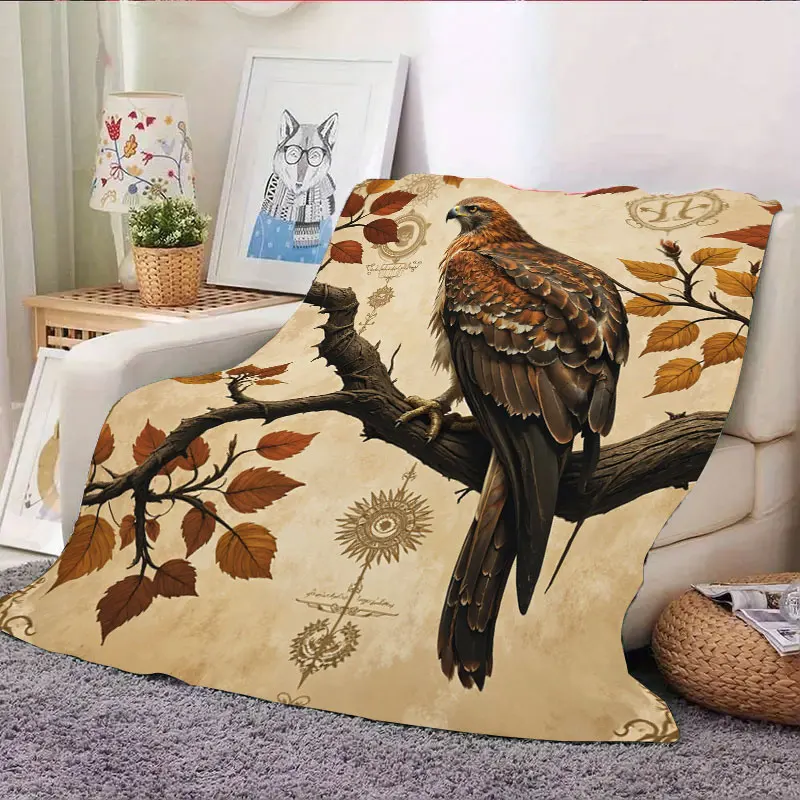 1 шт. фланелевое одеяло, винтажное флисовое одеяло с изображением орла на ветке - деревенский плед в стиле бохо