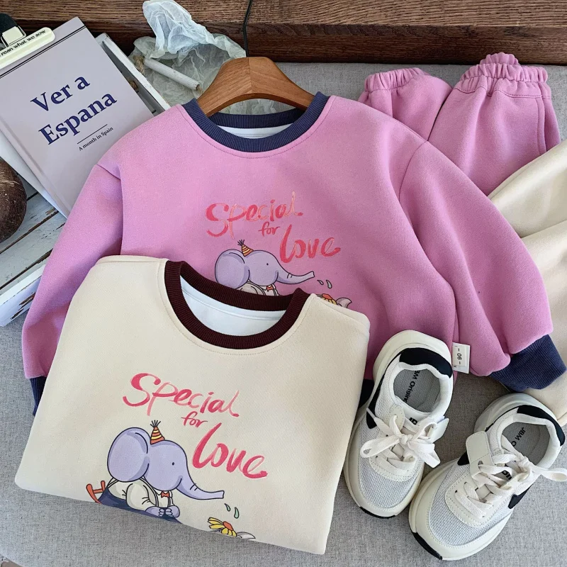 Children's Suit2024Autumn Children Cartoon Print Casual Sweatshirt+Pants Two-Piece Suit FashionG0377