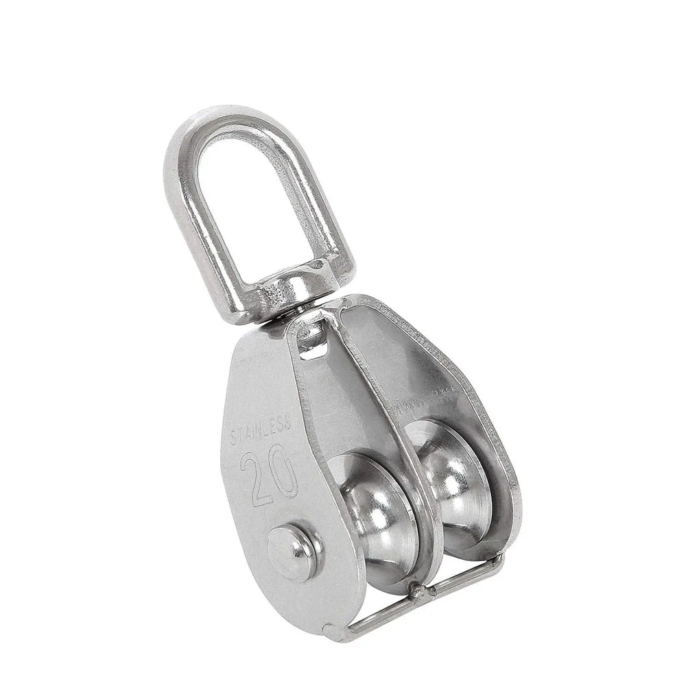 1PC Lifting Swivel Pulley Block Stainless Steel Double Pulley High Quality Towing Wheels Heavy Duty Wire Rope Traction Wheel