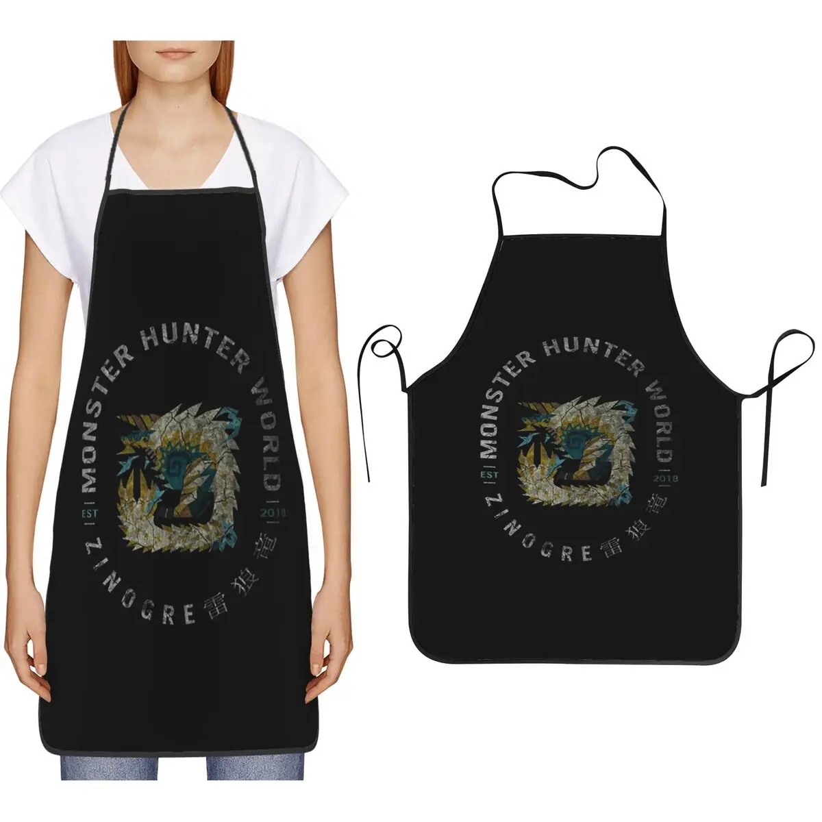 Monster Hunter Vintage Zinogre Aprons Chef Cooking Baking Tablier Bib Kitchen Cleaning Pinafore for Women Men Painting