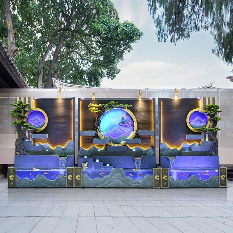 Large rockery fountain, garden fish pond alpine waterfall, villa hotel outdoor landscaping