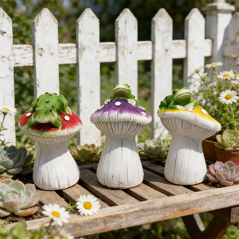 

Набор из 3 статуэток лягушек и грибов из смолы для сада, двора, дома, рабочего стола, украшения для уличных кашпо