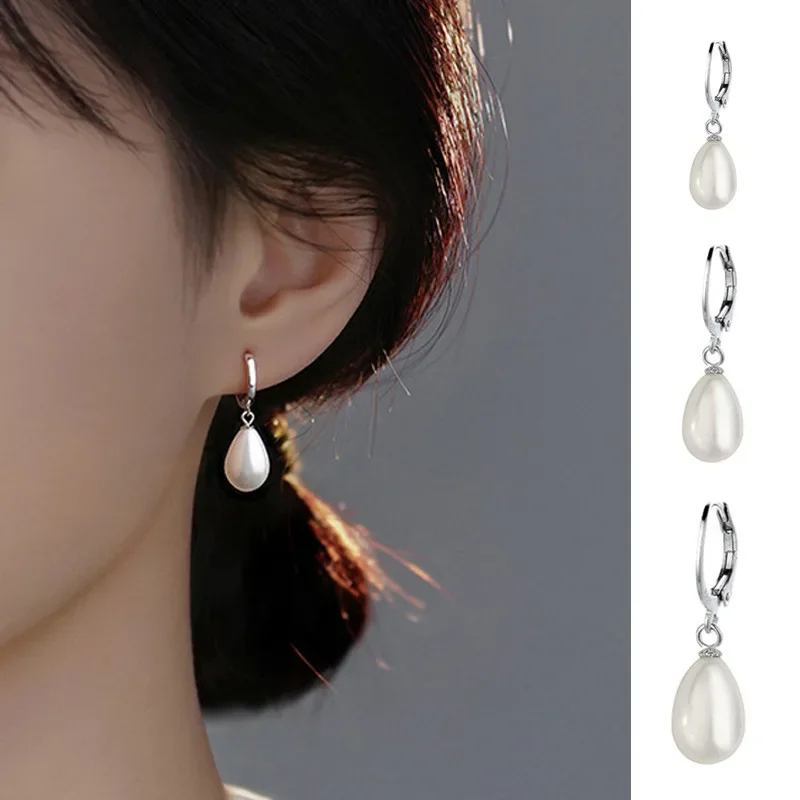 Real 925 Sterling Silver 1 Piece Baroque Pearl Hoop Earrings for Women Trendy Fine Jewelry Minmalist Water Drop Accessory