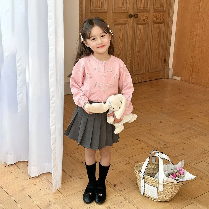 In Stock 2026 New BP Autumn Kids Sets Girls Cardigan Girls Hollow Cherry Knitted Cardigan Children Clothes Baby Boys Sweaters