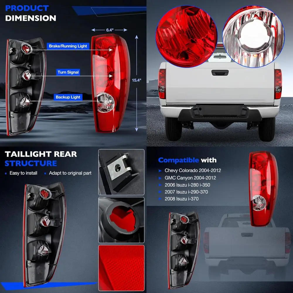 

2004-2012 Chevy Colorado GMC Canyon Left & Right Halogen Tail Lights, Replacement for GM 2800164 & 2801164