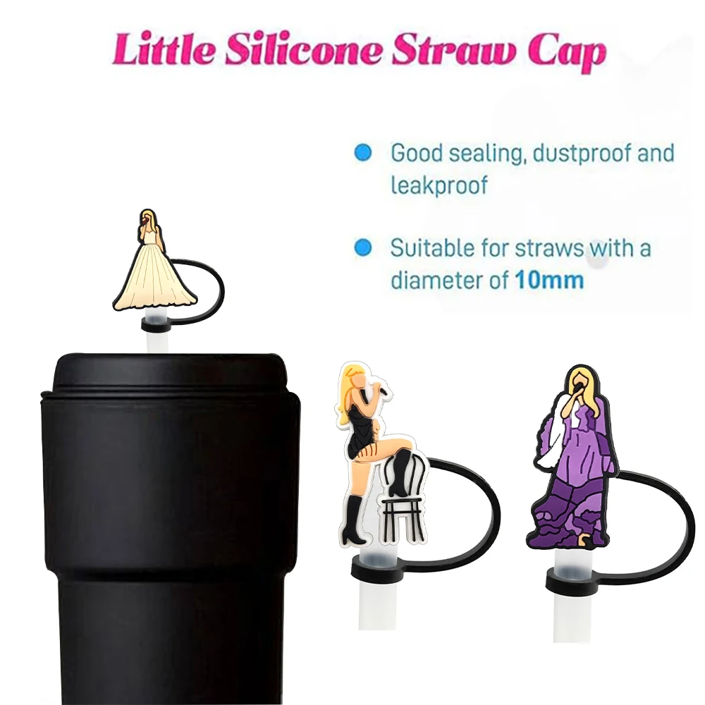 Straw Cover Cap Taylor Pop Singer Accessories for Mug,10mm Silicone Straw Cap Drinking Dustproof Plug,Reusable Straw Topper