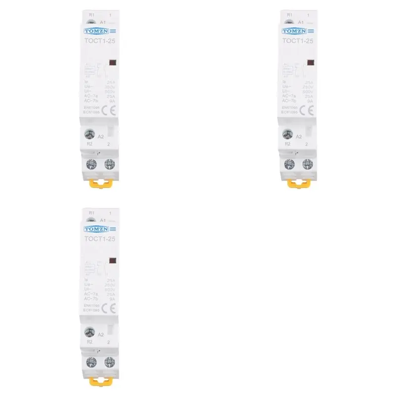 3X TOMZN TOCT1-25 2P 25A 1NO 1NC 220V/230V 50/60HZ Din Rail Household Ac Modular Contactor 1NO1NC AC Contactor