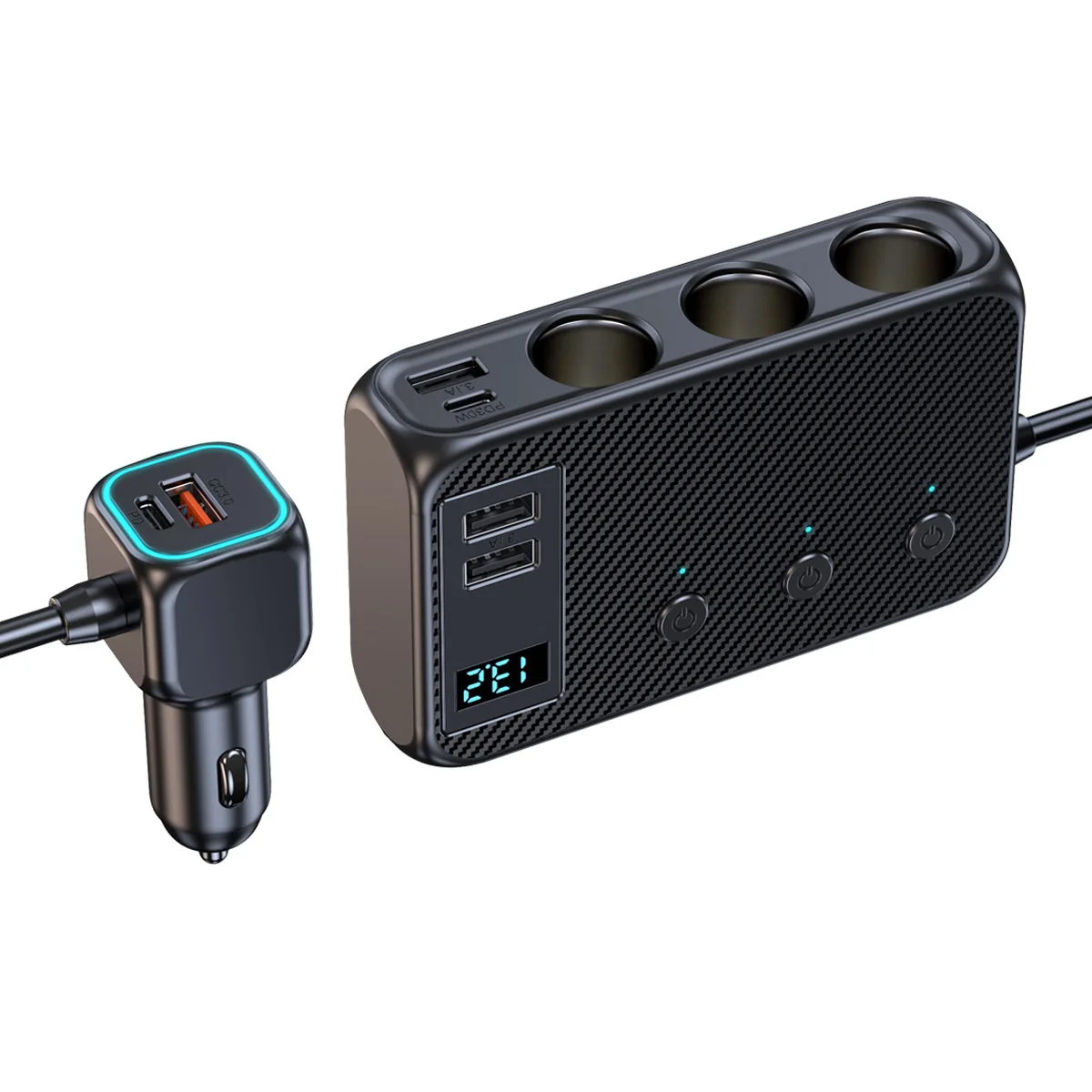 

JaJaBor Car Cigarette Lighter Socket Splitter 3 Socket Holes 2 Type C PD 4USB QC3.0 Fast Charging Phone Charger Power Adapter