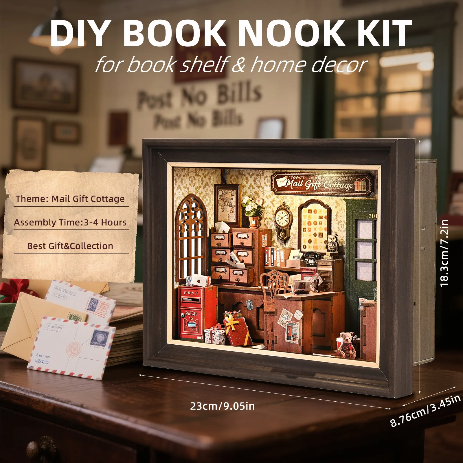 Frame Post Office Studio DIY Poppenhuis 3D Puzzel - Miniatuur Huis Model Handgemaakte Monteren Speelgoed Bouwstenen Decor Ornament