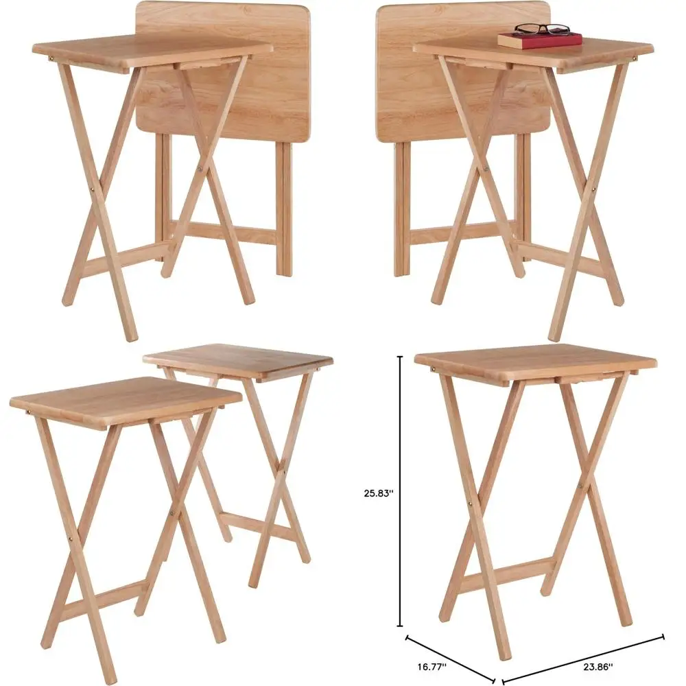 Collapsible Wooden Snack Tables: Dual Rectangular Folding Trays for Beverages, Snacks, and Books
