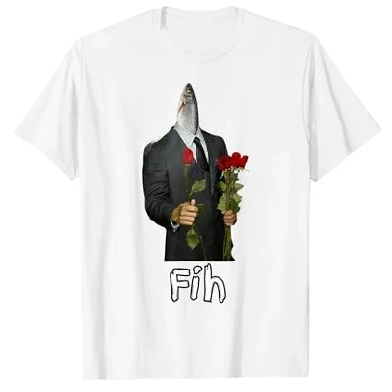 Fih Gentleman Funny Misspelled Fish Meme Fih Calling Humor T-Shirt Fishing Lover Fisherman Novelty Gift Outdoor Clothes Y2k Tees
