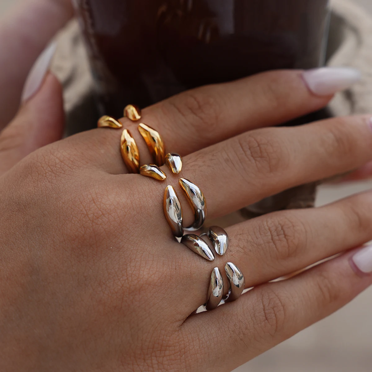 الهندسة تصميم 316L الفولاذ المقاوم للصدأ خواتم مفتوحة للنساء الذهب اللون الزفاف خاتم جمالي اكسسوارات هدية الكريسماس