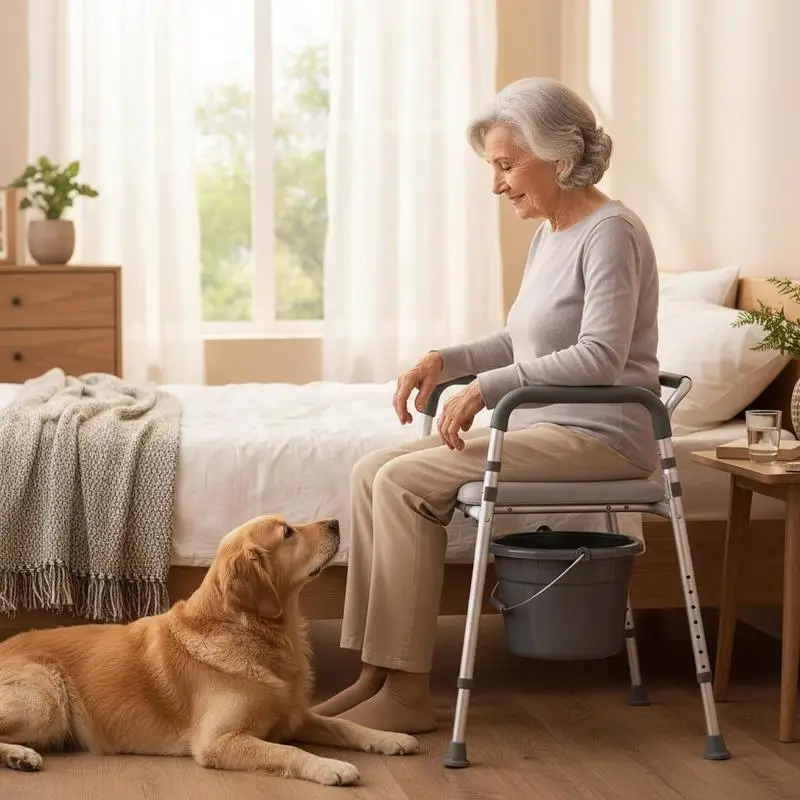 Toilet Bench 22"x17"x31" For Bedroom Hospital Nursing Home, Padded Seat Armrests 7-Level Height Adjustable 5.8L Removable Bucket Easy Assembly 350 LBS Capacity Adult Senior Raised Potty Chair - view 6
