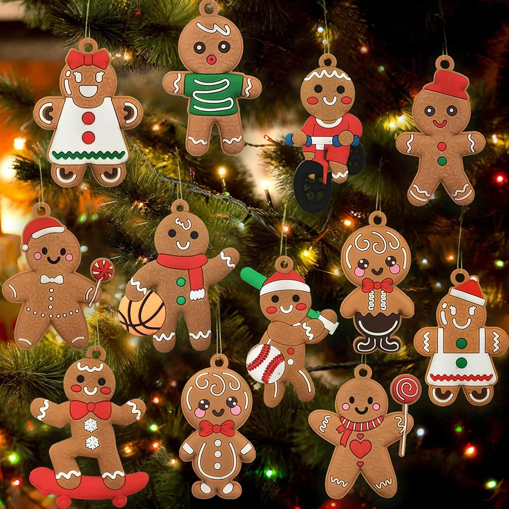 

12/24/36 Pcs 3 Inch Cute Gingerbread Man Christmas Tree Ornaments Assorted Plastic Christmas Tree Party Hanging Decorations