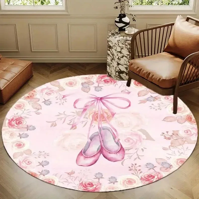 Image of Ästhetischer Runder Schlafzimmer-Teppich in Rosa, Gästezimmer-Blumenteppich, Luxuriöse Bodendekoration für Zuhause