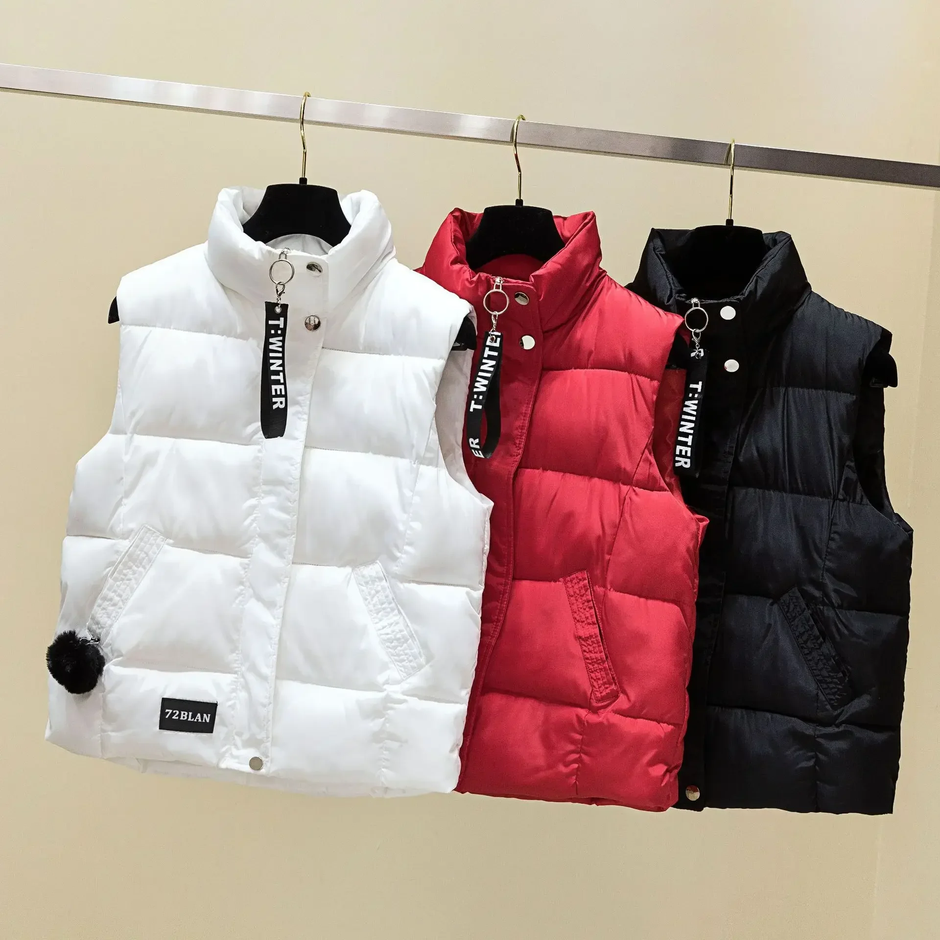 Vest Parkas Women White Print Autumn Winter Fur Turn Down Collar Long Sleeveless Coats Single Breasted Warm Slim 2025 Parkas