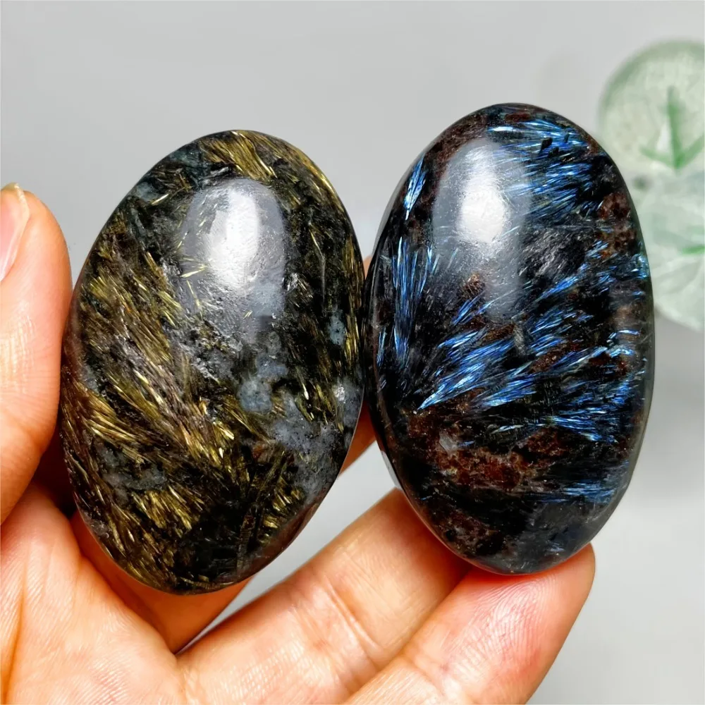 Natural Crystal Palm Astrophyllite Stone Pocket Energy Crystal Thumb Toy Hot Compress Crafts Healing Health Family message tool - view 5